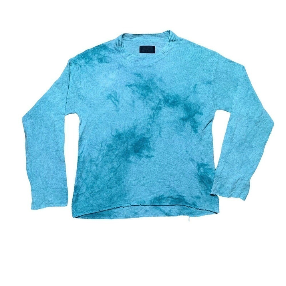NWOT RTA Emma Cashmere Sweater Tie Dye Blue XS Crew Neck Lightweight Distressed